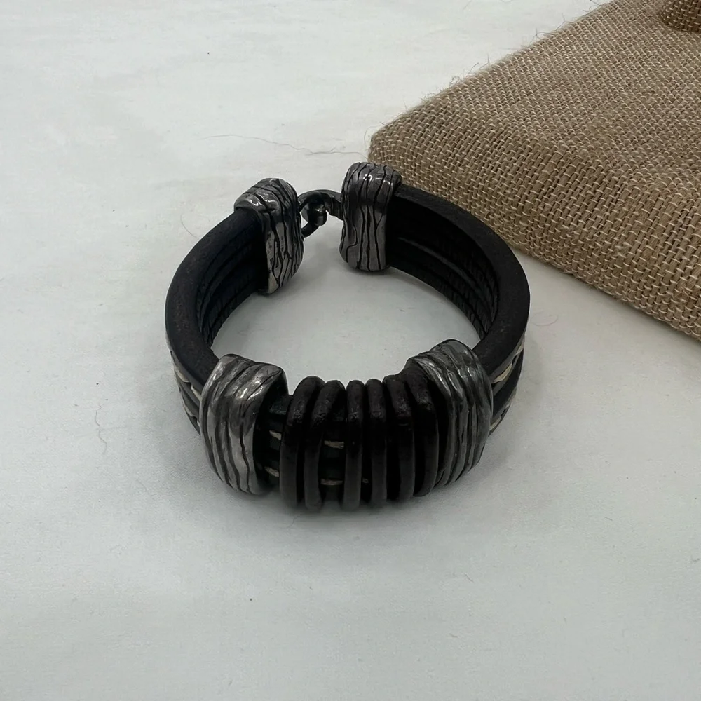 Black double stranded leather bracelet